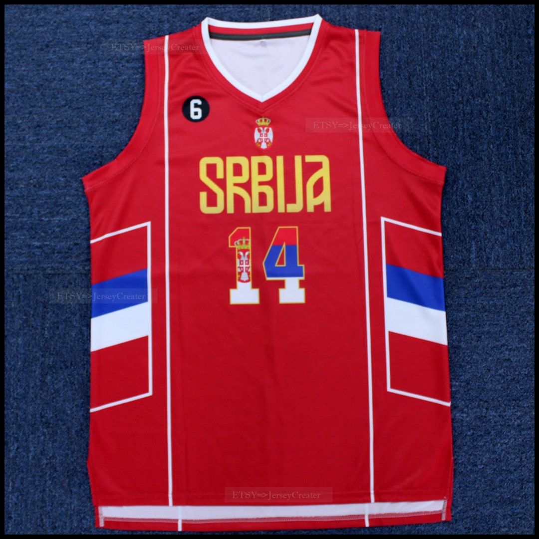 Design Jokic Jokić #14 Team Serbia Basketball Jersey Red With Flag