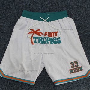 2008 Flint Tropics Jackie #33 Moon Semi Pro Basketball Shorts All Sewn Pockets Hip Hop Workout Gym Shorts White