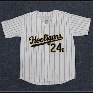 Camiseta de béisbol retro de los Hooligans de 24K con rayas cosidas; estilo béisbol musical; talla juvenil/adulto