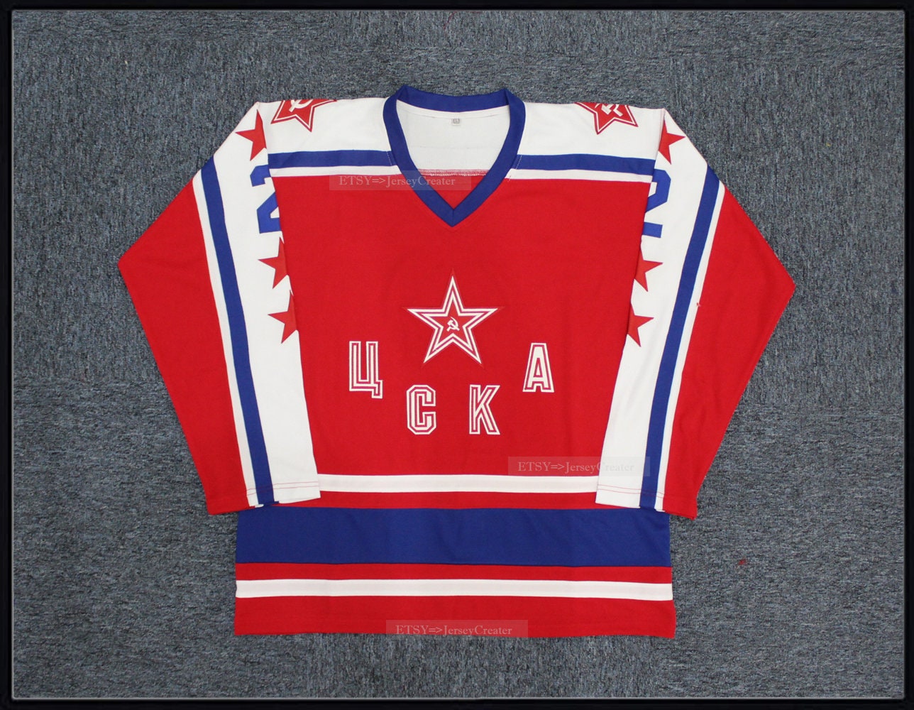 Red and White Hockey Jerseys with A Russian Embroidered Twill Logo Adult XL / (name and Number on Back and Sleeves) / Red