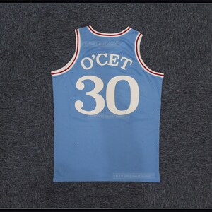 Camiseta de baloncesto O'Cet #30 de diseño original, color azul; tallas para niños, jóvenes y adultos; totalmente bordada; nombre personalizado.