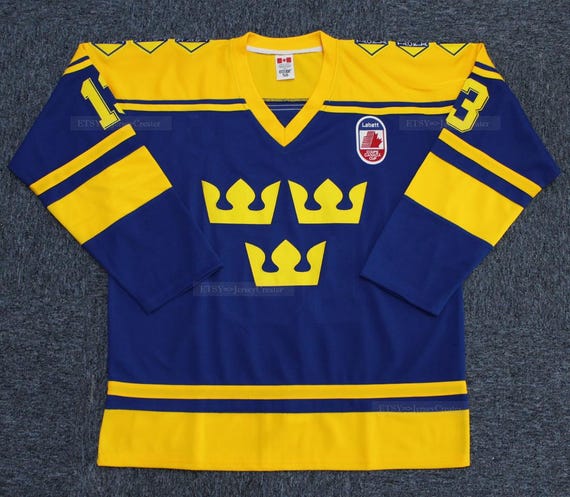 Blue Sweden Hockey Jersey Throwback Sundin #13 Team Sweden Ice