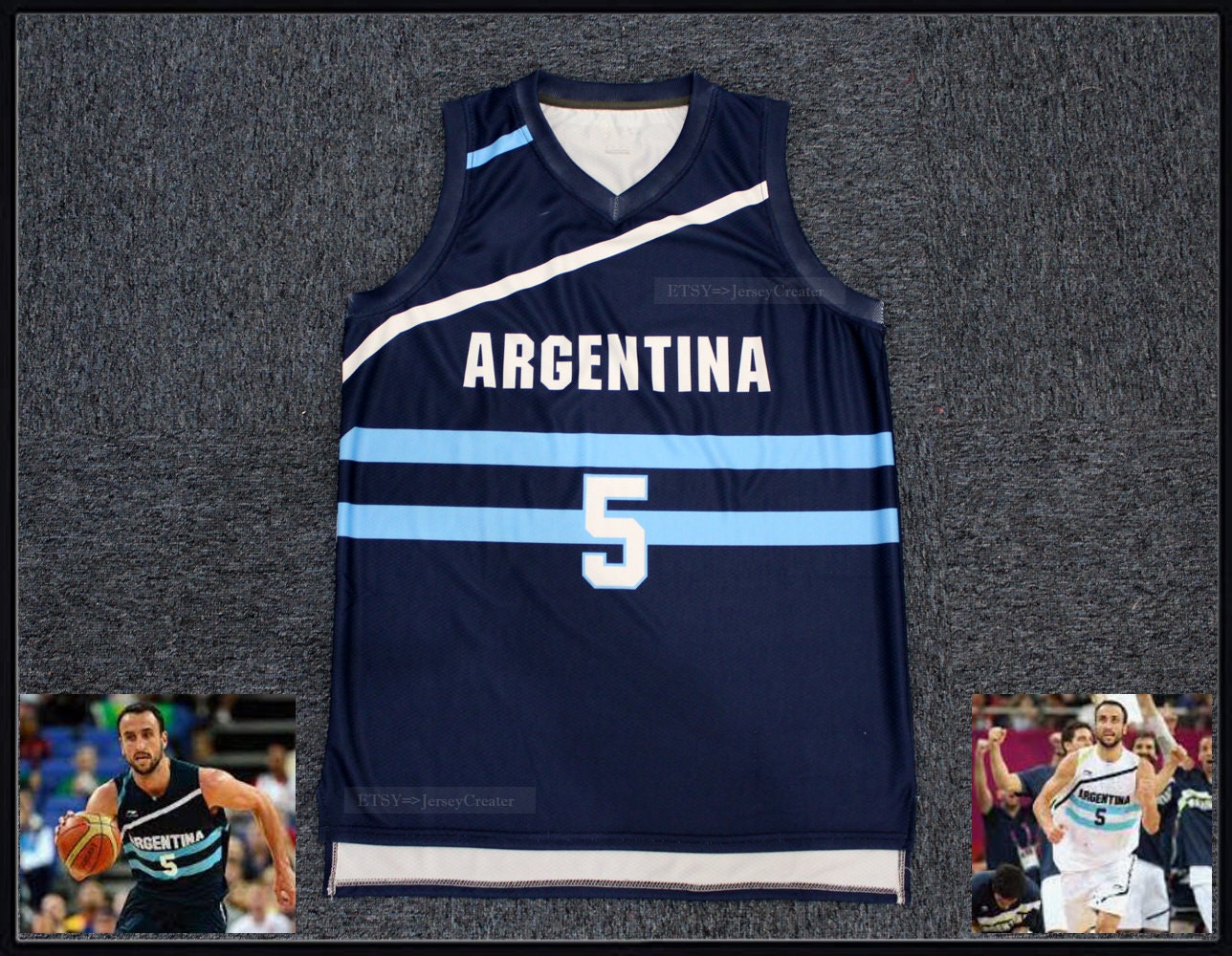 Retro Manu Ginobili #5 Team Argentina Basketball Jersey All Sewn Custom Name
