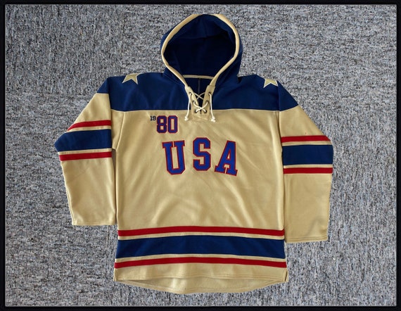 Retro 1980 Miracle Ice USA Hockey Hoodie Sweater Thick All Sewn Cotton Keep Warm Custom Names;Youth/Men Size