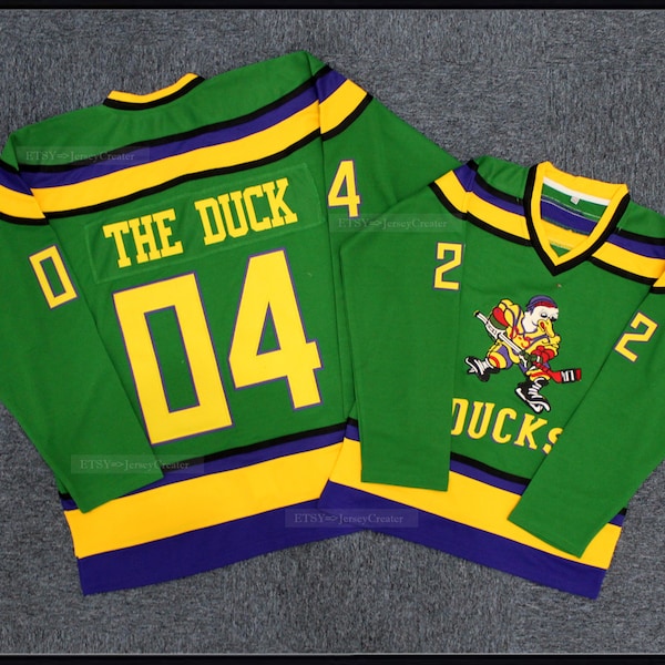 Custom Parent Child Mighty Ducks Hockey Jersey Green Any Names;Youth/Adult;96 Conway /33 Goldberg/99 Banks/Kids Names