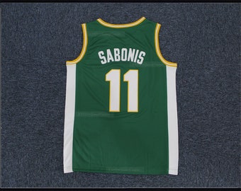 Throwback Arvydas Sabonis # 11 Lietuva litauisches Basketball-Trikot; Grün / Weiß genäht; Benutzerdefinierte Namen; Jugend / Kinder / Erwachsene Größe