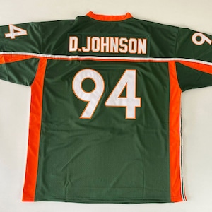 Throwback Dwayne Johnson #94 Miami Football Jerseys D.Johnson Sewn Jerseys Green Edition Custom Name