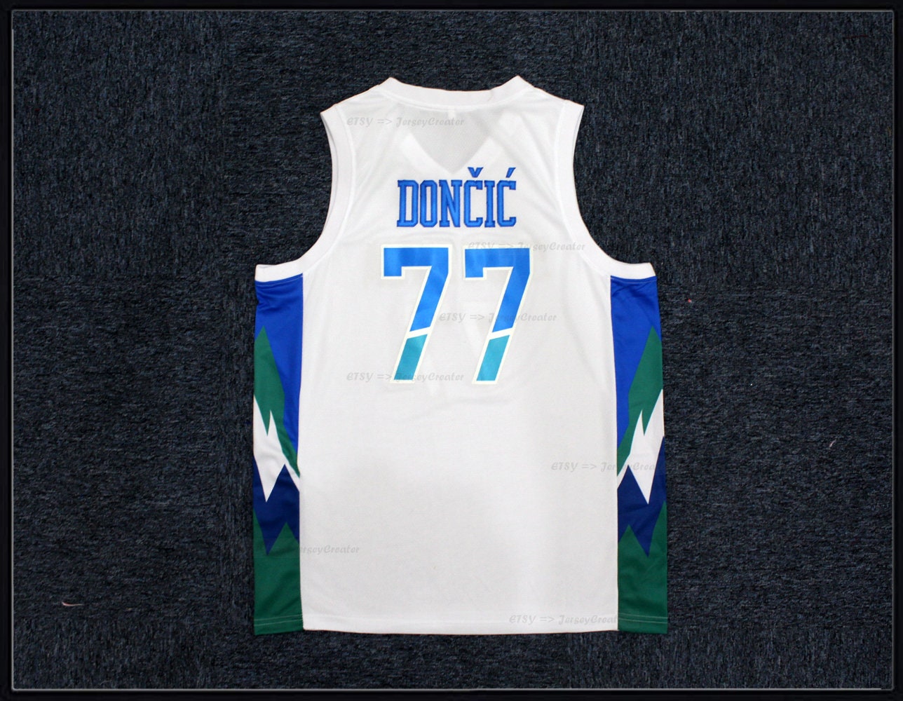 JerseyCreater White Doncic #77 Slovenia Basketball Jerseys Wave Edition;Slovenija Europe Jerseys;Custom Names;Doncic Slovenija Throwback by Hands