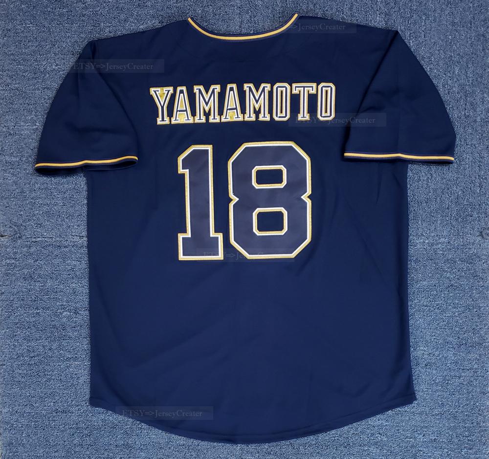 Vintage Yamamoto #18 Orix Baseball Jersey Navy Stitched;custom