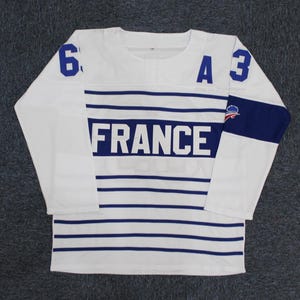 レトロテキシエ #63 チームフランス ホッケー ジャージ 縫製 ホワイト;任意の名前をカスタマイズ;ユース/大人用 任意のサイズ