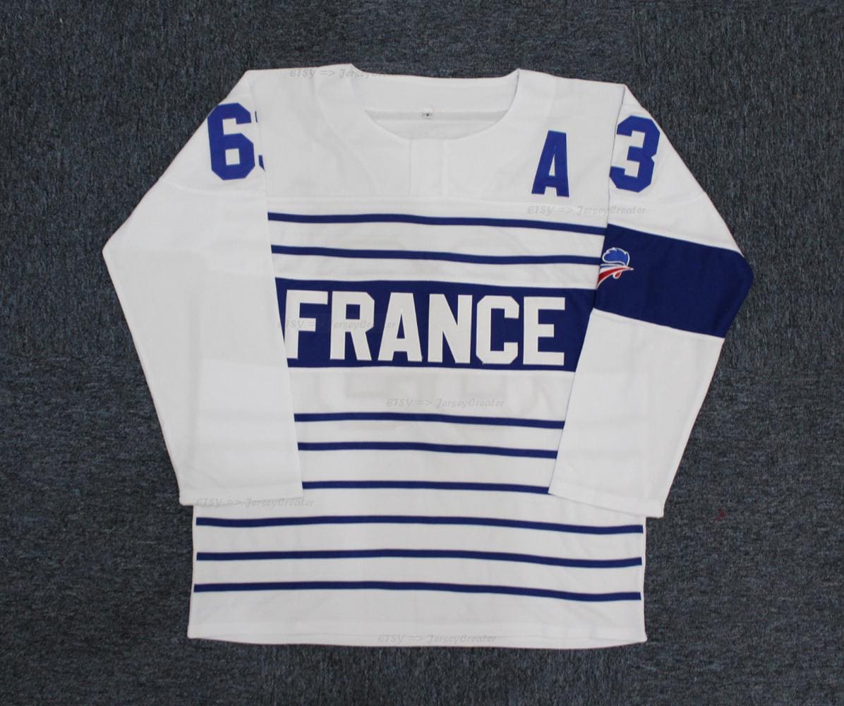 Retro Texier #63 Team France Hockey Jersey Sewn White;custom Any