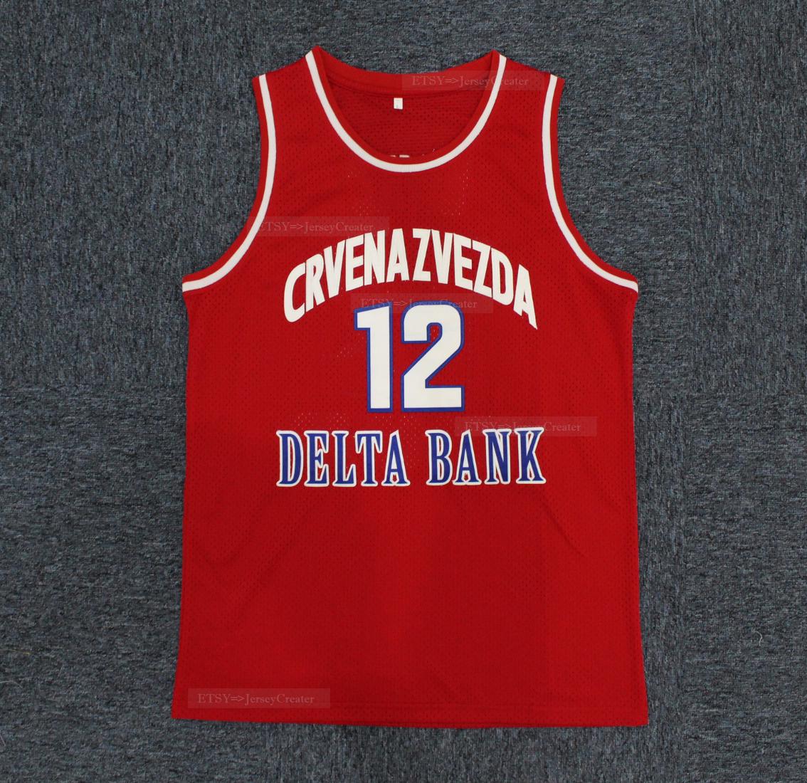 Throwback Vlade Divac #12 Serbia Crvena Basketball Jersey Sewn Red