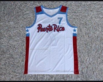 Retro Carlos Arroyo #7 Jose Barea #5 Team Puerto Rico Basketball Jersey White&Blue Sewn Custom Name;Youth/Adult Size