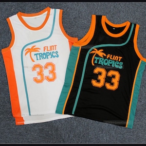 90&#39;S Semi Pro Flint Tropics Jackie Moon #33 Basketball Jersey Sewn;Hip Hop Jersey Coffee Black/Ed Monix/Downtown;Any Names