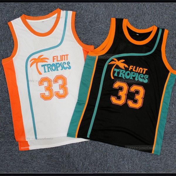 90'S Semi Pro Flint Tropics Jackie Moon #33 Basketball Jersey Sewn;Hip Hop Jersey Coffee Black/Ed Monix/Downtown;Any Names