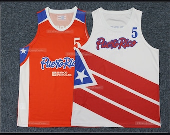 Camiseta de baloncesto del equipo Puerto Rico número 5 de José JJ Barea con nombres personalizados cosidos; camiseta de Puerto Rico; talla para adultos jóvenes