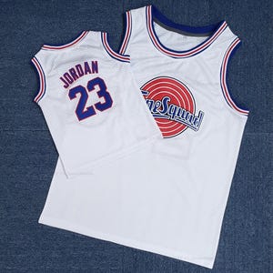 Custom Tune Squad #23 Jordan Basketball Jerseys White/Black/Blue Sewn Kids Toddler Size Jerseys Any Size;Youth Jersey;Kids Gift Jersey
