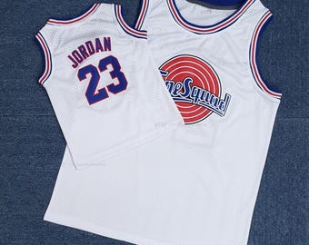 Custom Tune Squad #23 Jordan Basketball Jerseys White/Black/Blue Sewn Kids Toddler Size Jerseys Any Size;Youth Jersey;Kids Gift Jersey