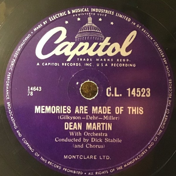 Dean Martin  78rpm  Memories Are Made Of This  1956  Shellac