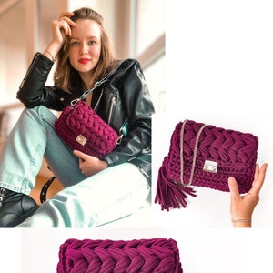 PATTERN purse crochet pattern bag video pattern crochet tassel bag tutorial zig zag puff stitch purse mother to be gift image 8