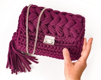 Red vegan bag red clutch smart crossbody boho bag handmade crochet openwork bags long distance gift gift for granddaughter