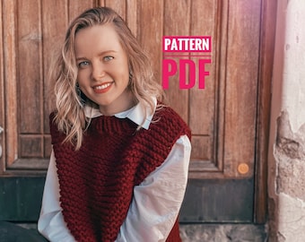 PATTERN Easy knit chunky vest pattern beginner knitting vest oversized sweater vest knit pattern waistcoat vest women gift for mother in law
