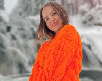PATTERN loose knit sweater pattern leaf sweater pattern oversize chunky knit pattern 80s sweater pattern turtleneck gift for mother in law
