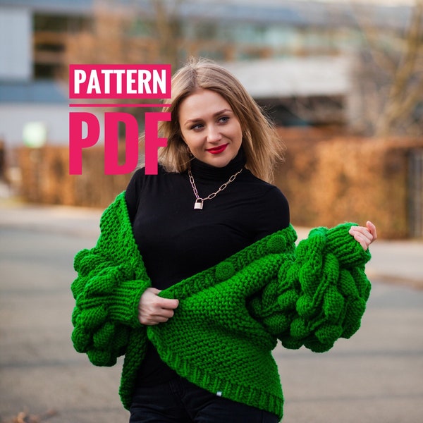 PATTERN chunky sweater pattern bubble sleeve cardigan pattern bradigan for knitters wedding Cardigan knitting gift for granddaughter