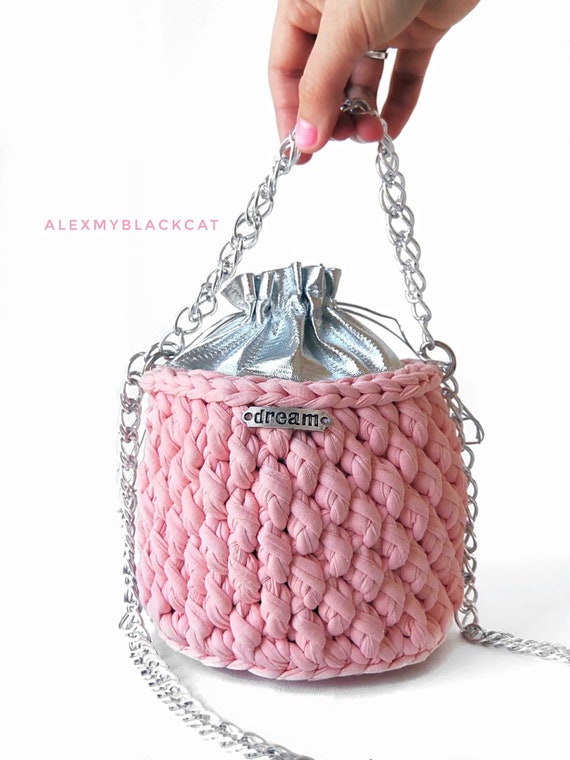 Coral Pink Bag Jute Bucket Bag With Chain Handle Coach Sister in law Gift Small Shoulder Bag Eco Friendly Gift for Granddaughter Etsy UK