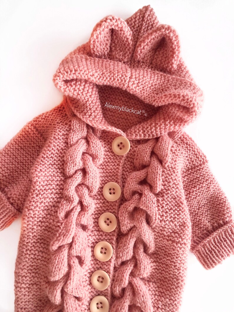 Pink Jumpsuit With Ears Knitting Jumpsuit With a Hood Overall Gift for ...