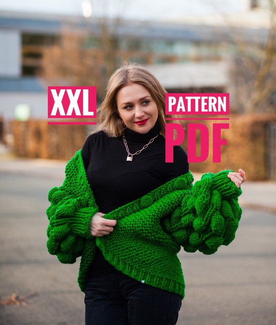 PATTERN XXL Chunky Sweater Pattern Big Size Xxl Knit Cardigan Bubble Sleeve Cardigan Pattern Xxl Cardigan Pattern Gift for Mother in Law Etsy