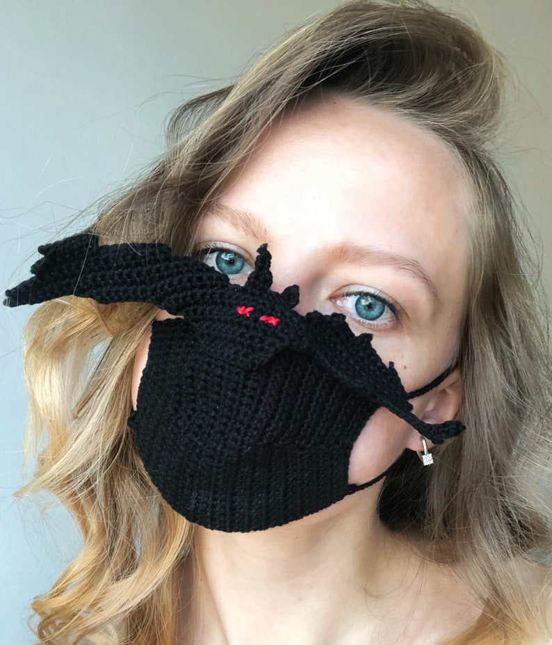 PATTERN Crochet Black Bat Face Mask Pattern Halloween Face Etsy