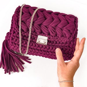 PATTERN purse crochet pattern bag video pattern crochet tassel bag tutorial zig zag puff stitch purse mother to be gift image 6