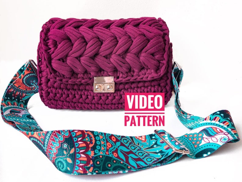 PATTERN purse crochet pattern bag video pattern crochet tassel bag tutorial zig zag puff stitch purse mother to be gift image 1