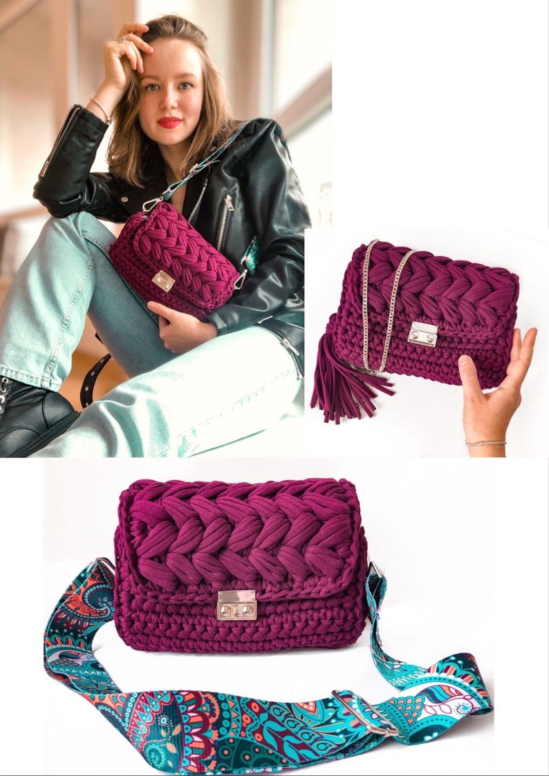PATTERN purse crochet pattern bag video pattern crochet tassel bag tutorial zig zag puff stitch purse mother to be gift image 8
