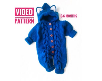PATTERN Knit baby jumpsuit with ears video pattern baby hooded jumpsuit pattern baby overall knitting one piece gift one year old onesies