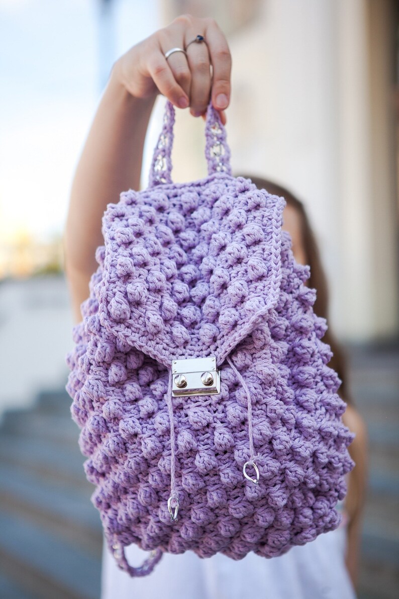 PATTERN Bobble Crochet backpack pattern Cruise backpack tutorial Easy crochet backpack pattern flap crochet gift for granddaughter image 7