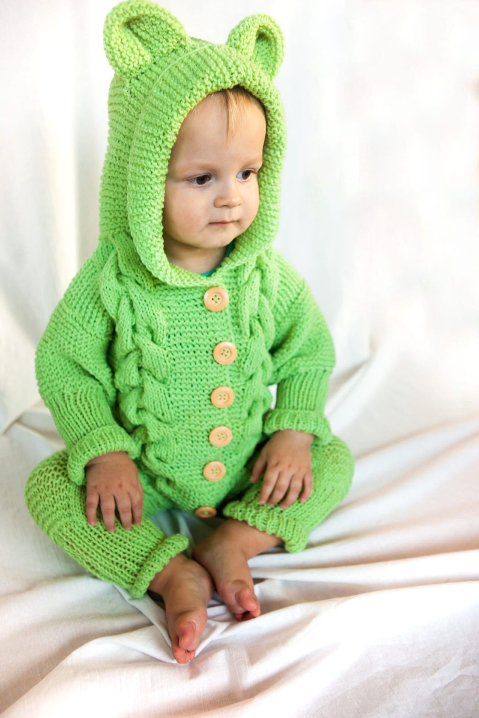 Pink Jumpsuit With Ears Knitting Jumpsuit With a Hood Overall Gift for Knitter for Toddler Girl