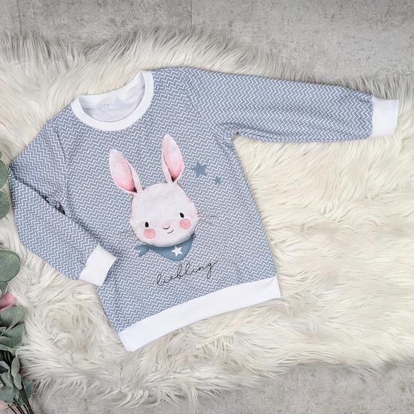 Sweatshirt Größe 92, Einzelstück, Hase Liebling auf grau, Outfit für Ostern, Pullover für Jungs