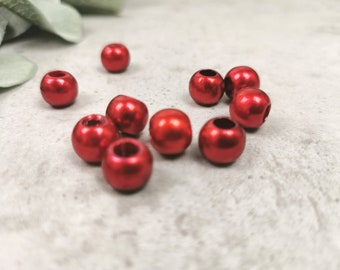 Großlochperlen set a 10 Perlen, Acrylperlen für Kordelenden, Macramee oder zum Basteln,  5mm Innendurchmesser, Farbe rot metallic