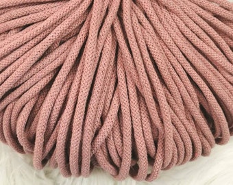 Baumwollkordel, 5mm Stärke, Kordel aus 100% recycelte Baumwolle, blush, Altrosa,1m Lang, Kordel für Macramee, Hoody-Kordel, Turnbeutelkordel