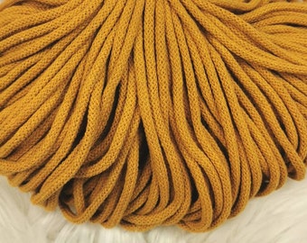 Baumwollkordel, 5mm Stärke, Kordel aus 100% recycelte Baumwolle, senfgelb, 1m Länge, Kordel für Macramee, Hoody-Kordel, Turnbeutelkordel