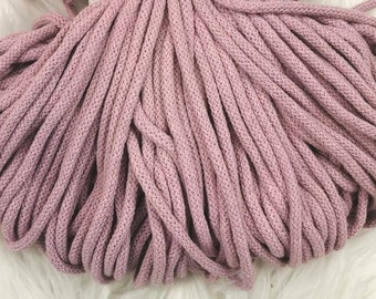 Baumwollkordel, 5mm Stärke, Kordel aus 100% recycelte Baumwolle, dusty pink, 1m Länge, Kordel für Macramee, Hoody-Kordel, Turnbeutelkordel