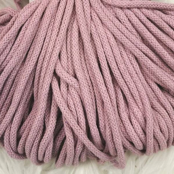 Baumwollkordel, 5mm Stärke, Kordel aus 100% recycelte Baumwolle, dusty pink, 1m Länge, Kordel für Macramee, Hoody-Kordel, Turnbeutelkordel