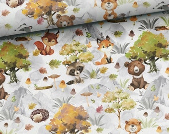 French Terry / Sommersweat Waldtiere / Bär, Fuchs, Waschbär, Kombistoff zum Panel, 0,50m x 150cm