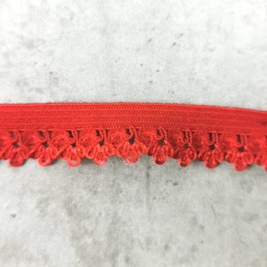 Elastic lace, red, 13 mm wide, 1 unit of 1 m, lace with elastic for sewing in