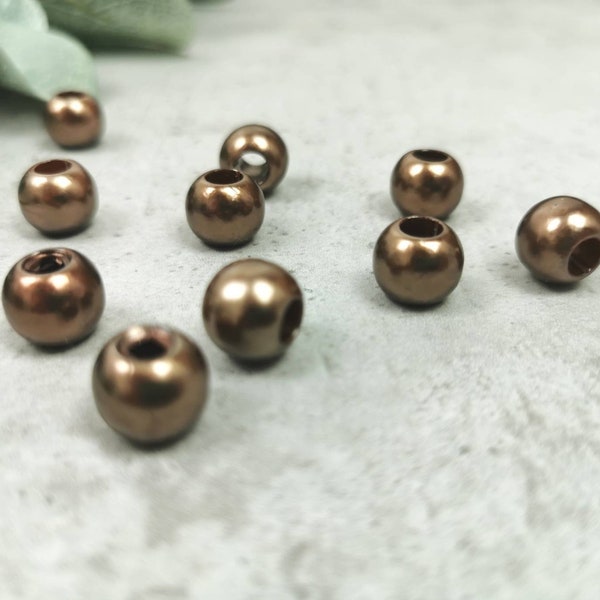 Großlochperlen set a 10 Perlen, Acrylperlen für Kordelenden, Macramee oder zum Basteln,  5mm Innendurchmesser, Farbe bronze braun metallic
