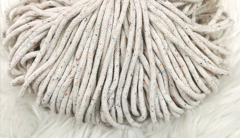 Cotton cord, 5 mm thickness, cord made of 100% recycled cotton, Rainbow Dust, 1 m length, cord for macrame, hoody cord, gym bag cord image 1
