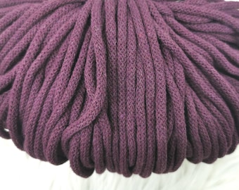 Baumwollkordel, 5mm Stärke, Kordel aus 100% recycelte Baumwolle, aubergine, blackberry, lila, 1m Länge, Kordel für Macramee, Hoody-Kordel