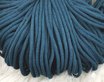 Baumwollkordel, 5mm Stärke, Kordel aus 100% recycelte Baumwolle, petrol blau, 1m Länge, Kordel für Macramee, Hoody-Kordel, Turnbeutelkordel